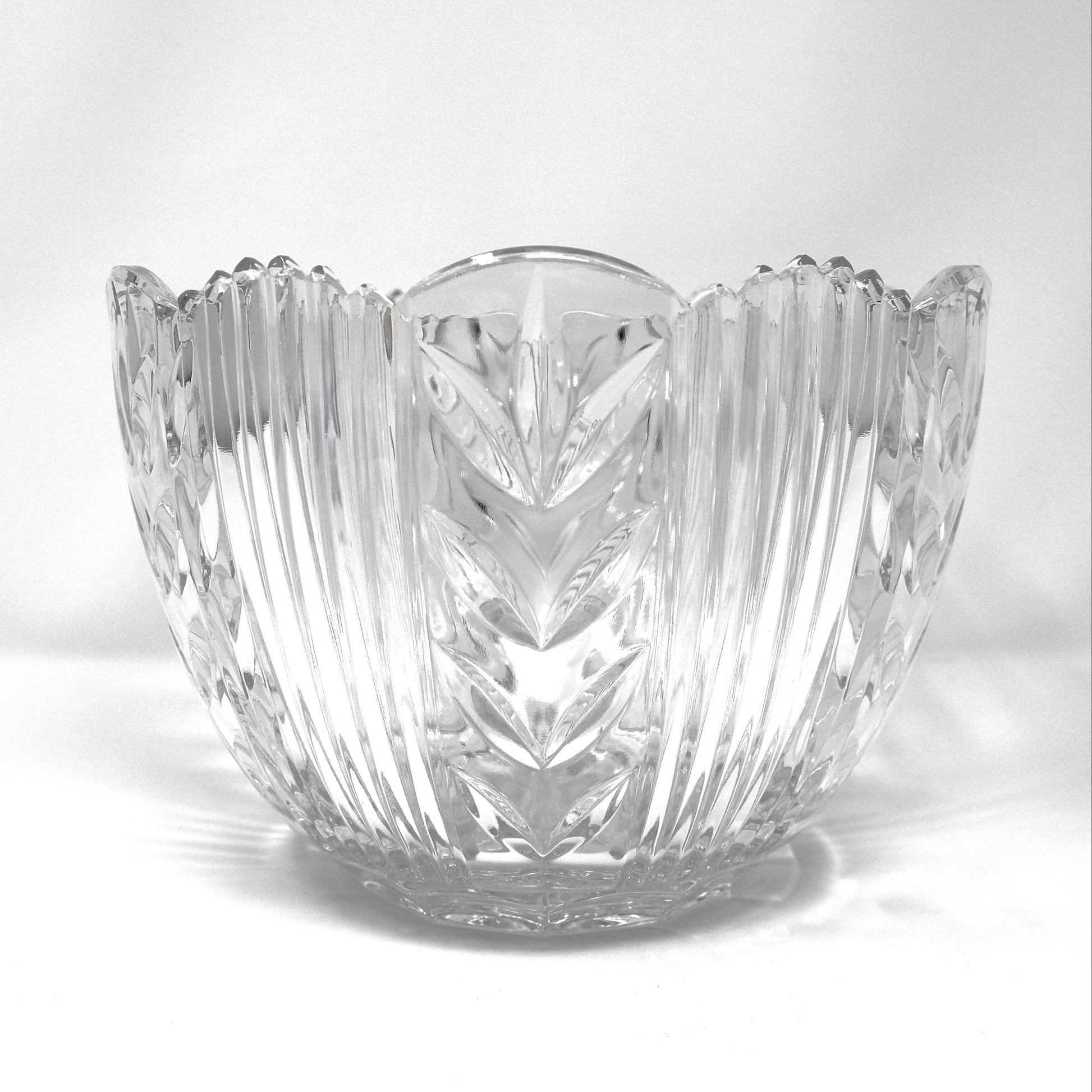 Vintage Large Crystal Bowl, by Crystal Clear Industries, Poland.  Cut Leaves Pattern and Sawtooth Rim, 24% Lead Crystal, Elegant Home Decor.
