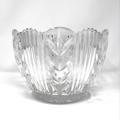 Vintage Large Crystal Bowl, by Crystal Clear Industries, Poland.  Cut Leaves Pattern and Sawtooth Rim, 24% Lead Crystal, Elegant Home Decor.