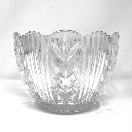 Vintage Large Crystal Bowl, by Crystal Clear Industries, Poland.  Cut Leaves Pattern and Sawtooth Rim, 24% Lead Crystal, Elegant Home Decor.