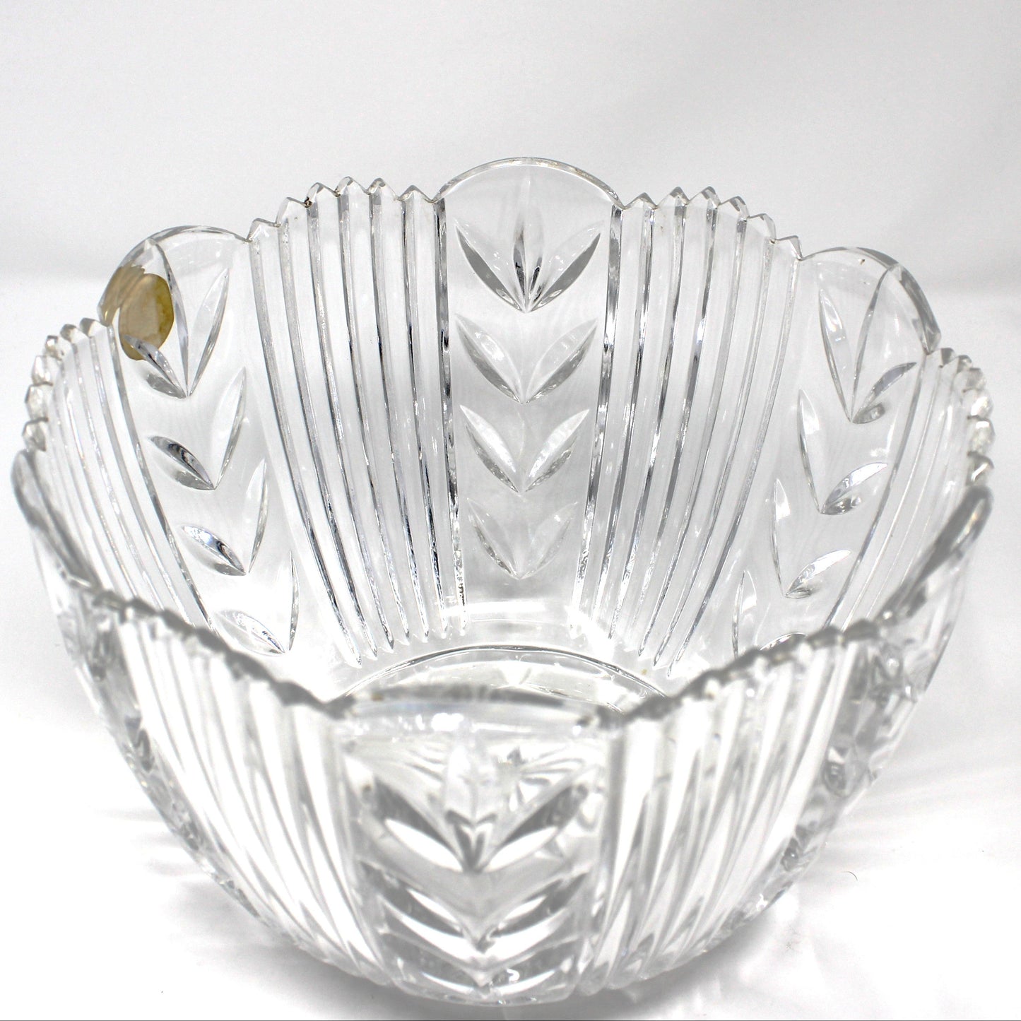 Bowl, Crystal Clear Industries, Poland, Round with Cut Leaves and Sawtooth Rim, 8" Vintage