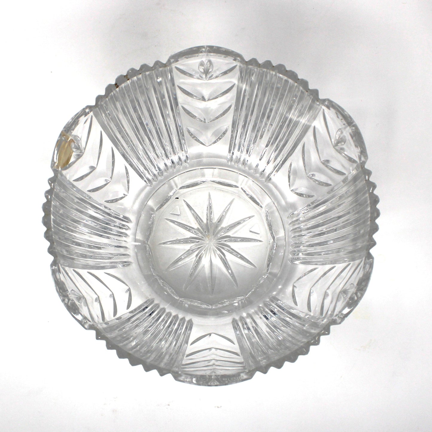 Bowl, Crystal Clear Industries, Poland, Round with Cut Leaves and Sawtooth Rim, 8" Vintage