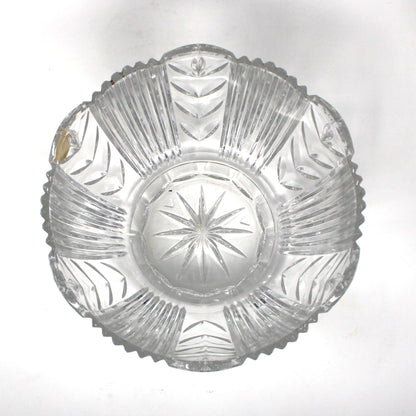 Bowl, Crystal Clear Industries, Poland, Round with Cut Leaves and Sawtooth Rim, 8" Vintage