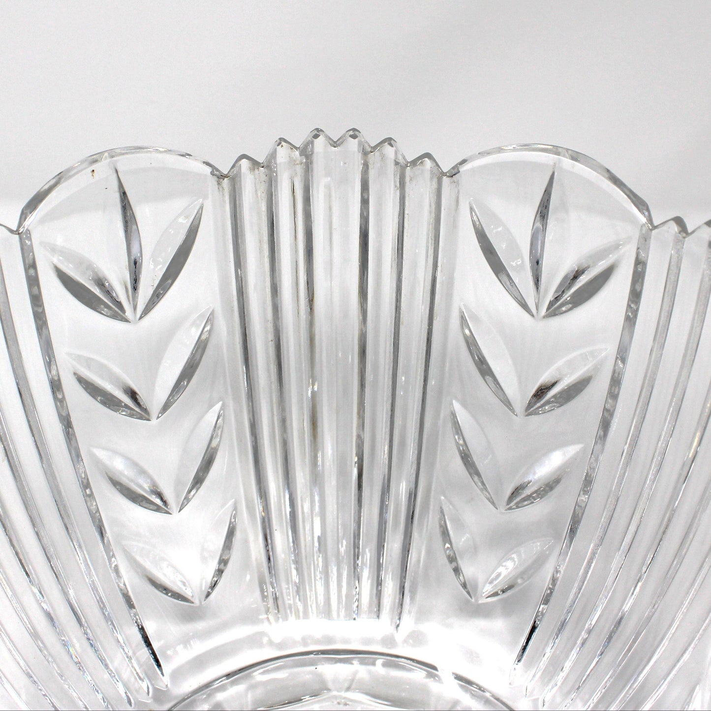 Bowl, Crystal Clear Industries, Poland, Round with Cut Leaves and Sawtooth Rim, 8" Vintage