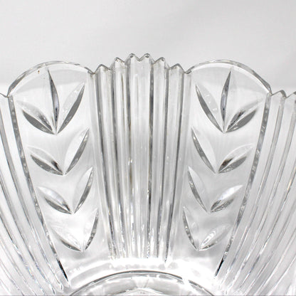 Bowl, Crystal Clear Industries, Poland, Round with Cut Leaves and Sawtooth Rim, 8" Vintage