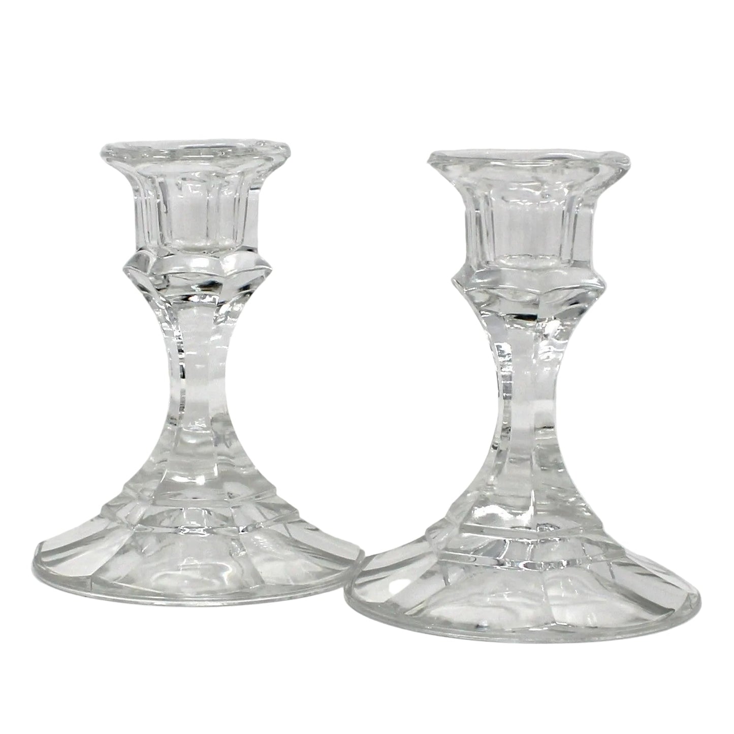 Candle Holders, Libbey, Clear Glass #2245 Pattern, Set of 2 Taper Candlesticks, Vintage
