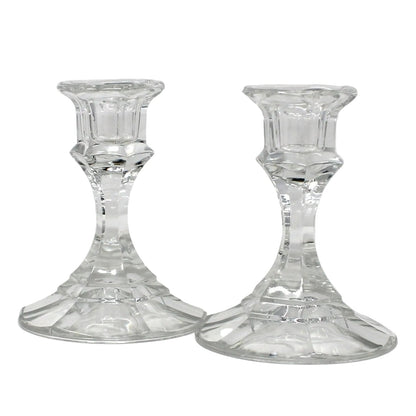 Candle Holders, Libbey, Clear Glass #2245 Pattern, Set of 2 Taper Candlesticks, Vintage