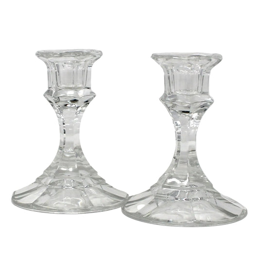 Candle Holders, Libbey, Clear Glass #2245 Pattern, Set of 2 Taper Candlesticks, Vintage