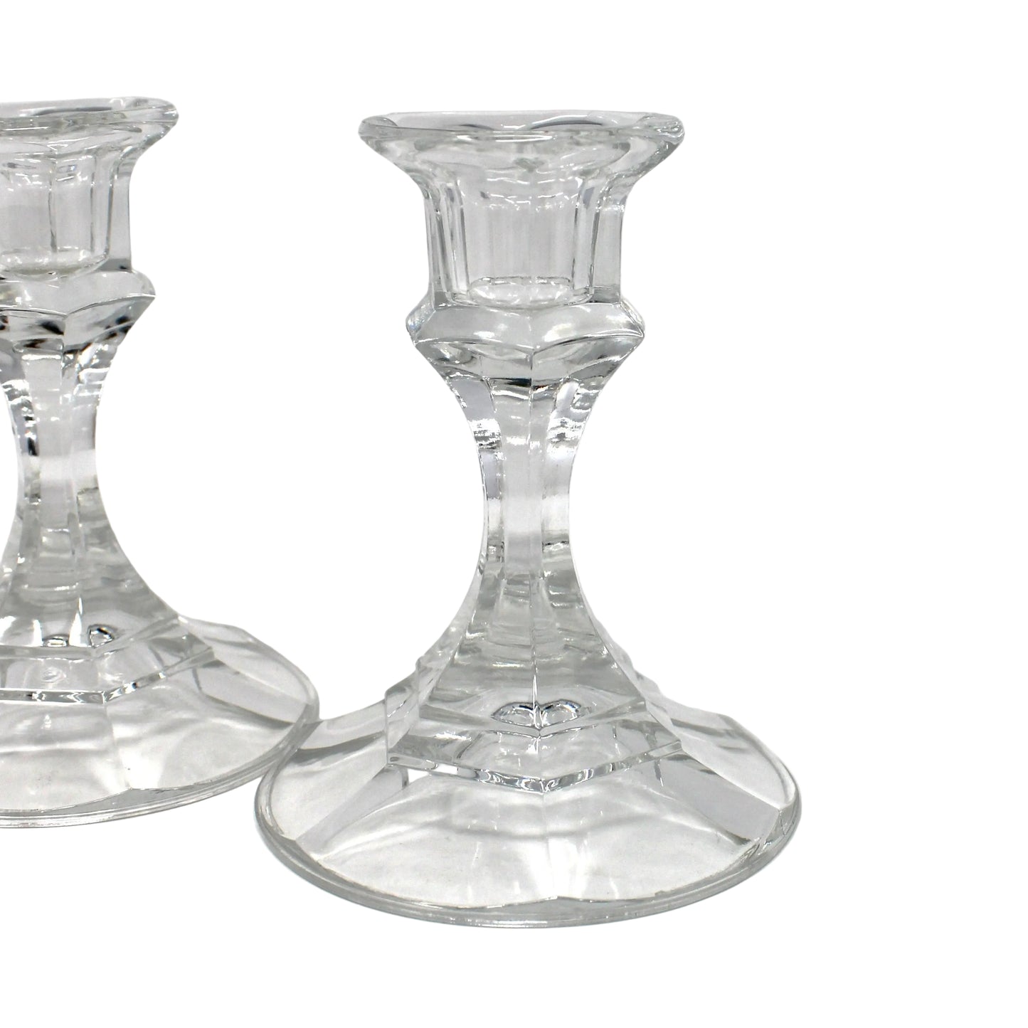 Candle Holders, Libbey, Clear Glass #2245 Pattern, Set of 2 Taper Candlesticks, Vintage