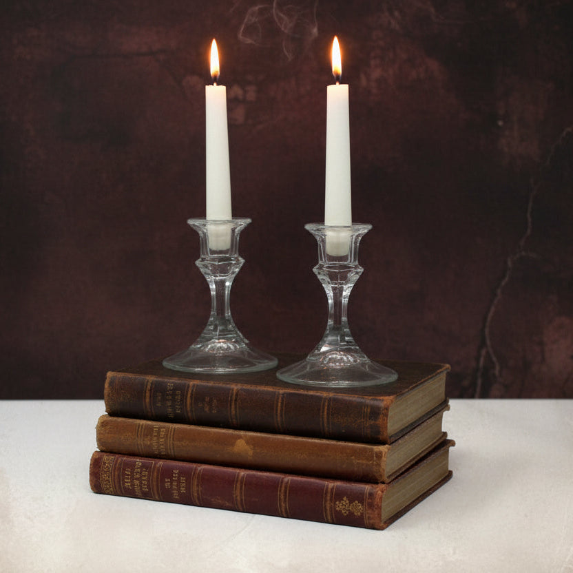 Candle Holders, Libbey, Clear Glass #2245 Pattern, Set of 2 Taper Candlesticks, Vintage