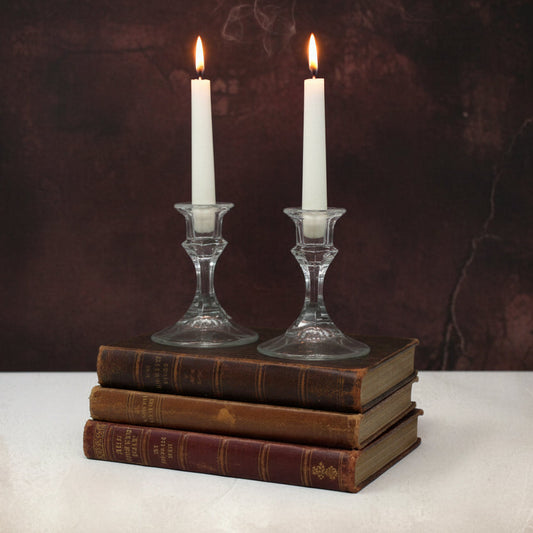 Candle Holders, Libbey, Clear Glass #2245 Pattern, Set of 2 Taper Candlesticks, Vintage