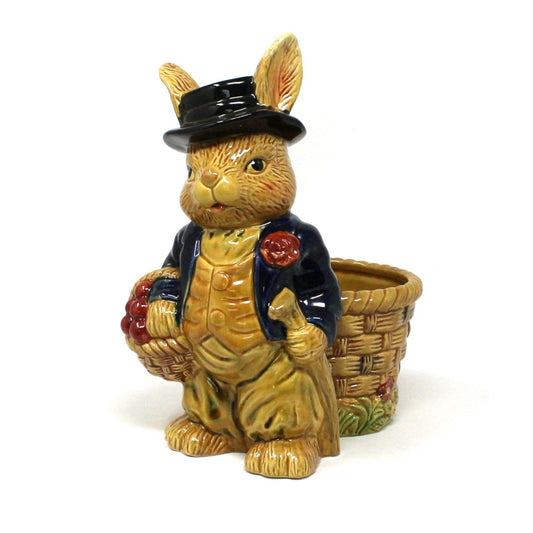 Planter, Bunny Rabbit Dressed Up with Jacket & Hat, Ceramic