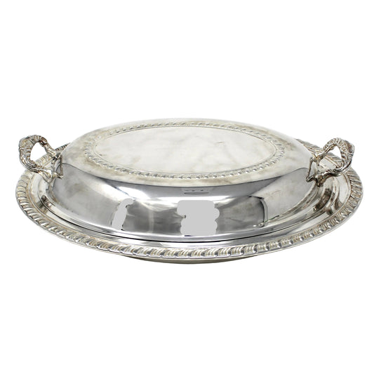 Serving Dish with Lid, Silverplate, Oval Covered Casserole, Gadroon Edge, ISC, Vintage
