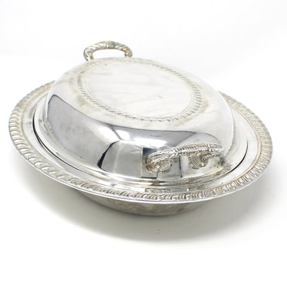 Serving Dish with Lid, Silverplate, Oval Covered Casserole, Gadroon Edge, ISC, Vintage