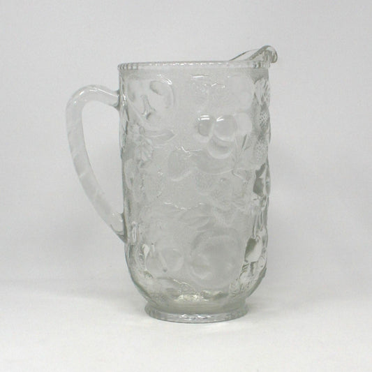 Pitcher, Libbey, Orchard Fruit Clear Glass, Embossed Fruits, Vintage