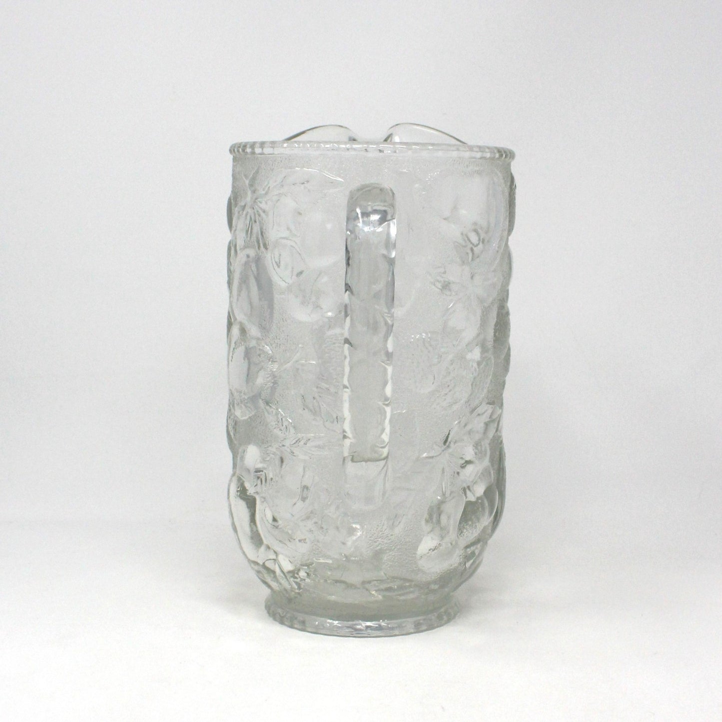 Pitcher, Libbey, Orchard Fruit Clear Glass, Embossed Fruits, Vintage
