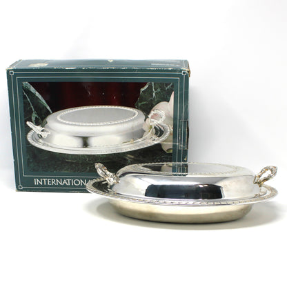 Serving Dish with Lid, Silverplate, Oval Covered Casserole, Gadroon Edge, ISC, Vintage