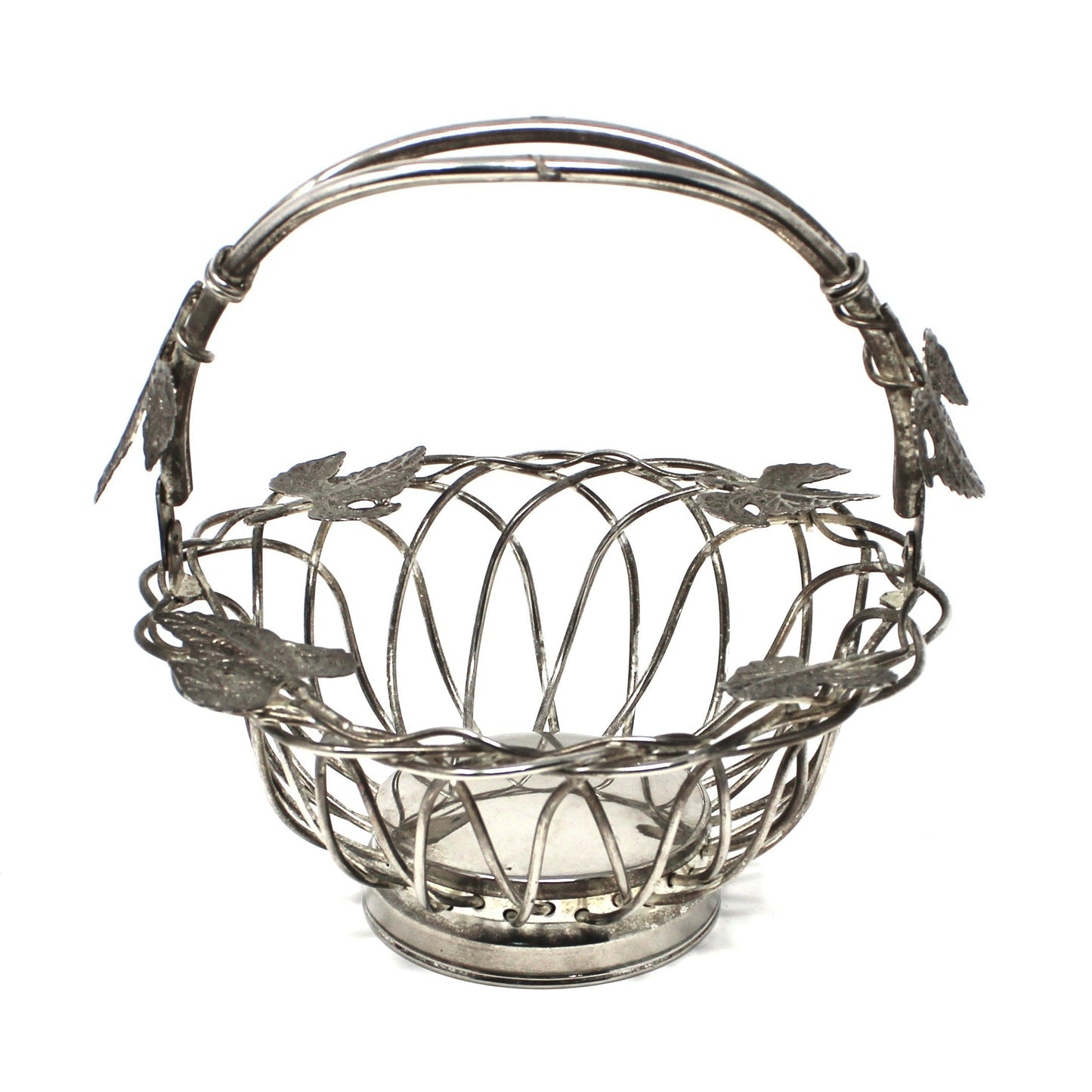 Basket, Godinger Silverplate, Pierced / Wire Hammered Maple Leaves with Handle, Vintage