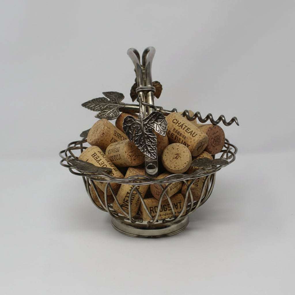 Basket, Godinger Silverplate, Pierced / Wire Hammered Maple Leaves with Handle, Vintage