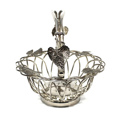 Basket, Godinger Silverplate, Pierced / Wire Hammered Maple Leaves with Handle, Vintage