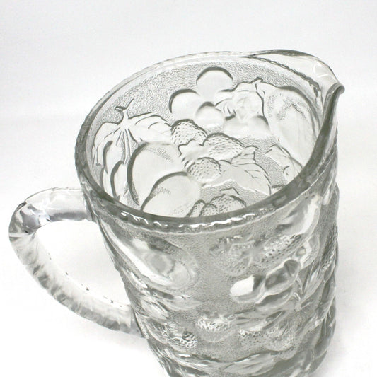 Pitcher, Libbey, Orchard Fruit Clear Glass, Embossed Fruits, Vintage