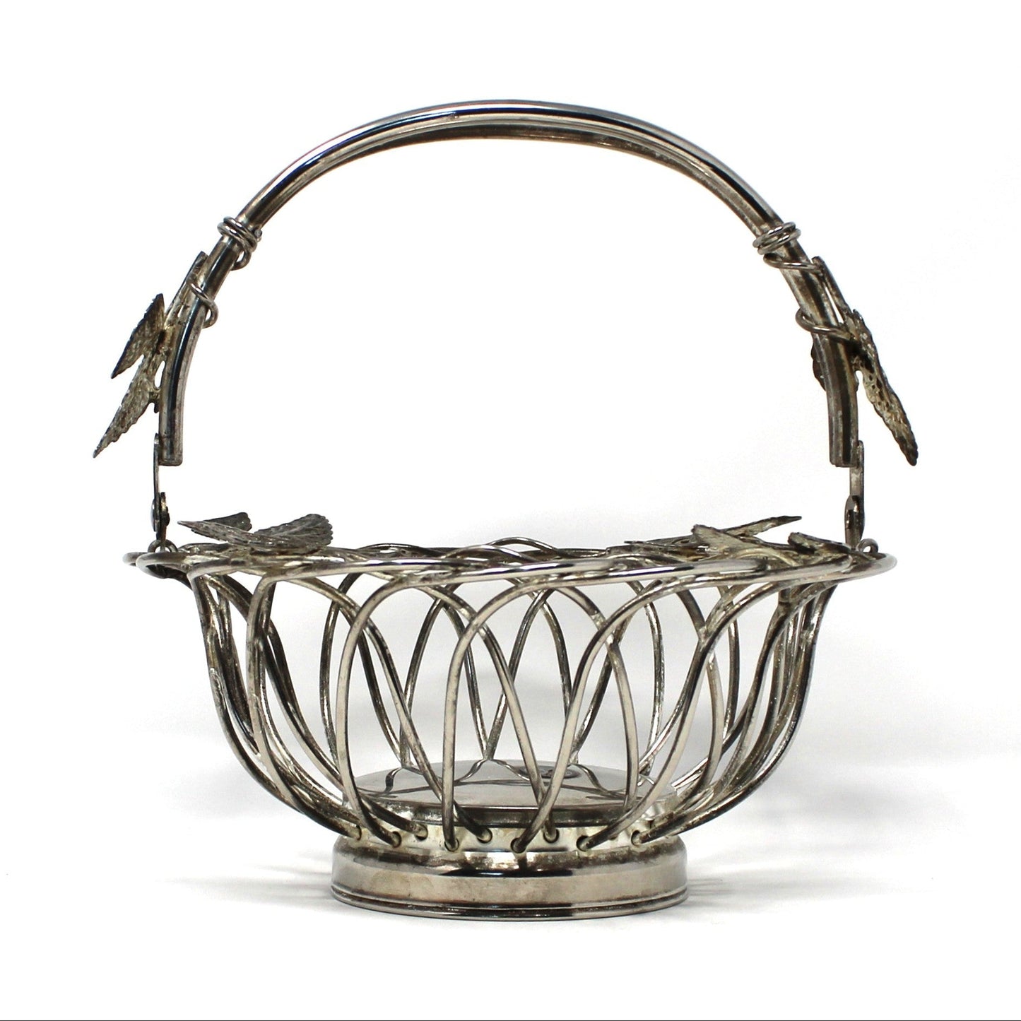 Basket, Godinger Silverplate, Pierced / Wire Hammered Maple Leaves with Handle, Vintage