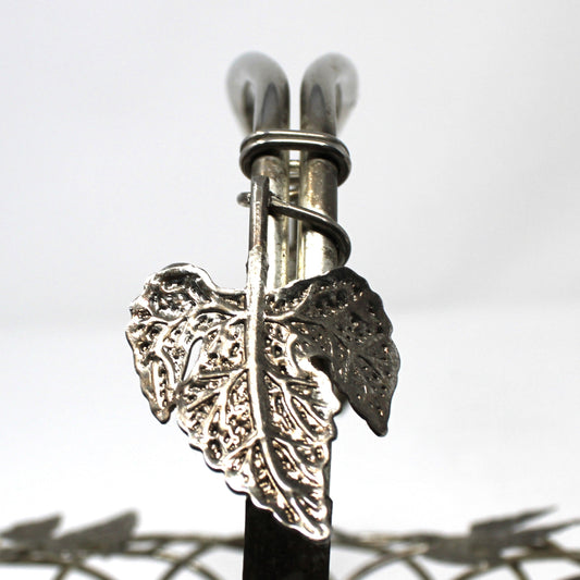 Basket, Godinger Silverplate, Pierced / Wire Hammered Maple Leaves with Handle, Vintage