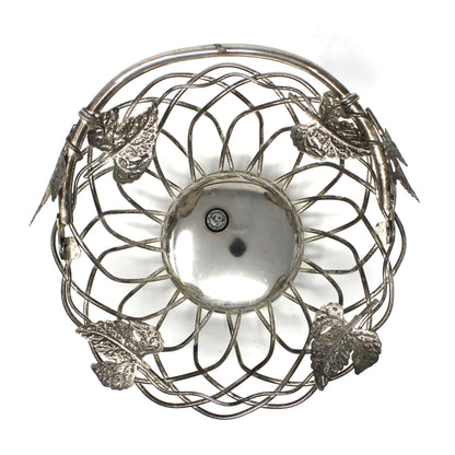Basket, Godinger Silverplate, Pierced / Wire Hammered Maple Leaves with Handle, Vintage