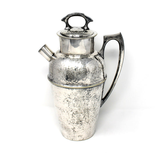 Cocktail Shaker, Art Deco Style, Hand Hammered Shaker with Handle / Spout / Cork Stopper, Vintage