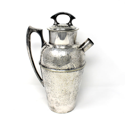 Cocktail Shaker, Art Deco Style, Hand Hammered Shaker with Handle / Spout / Cork Stopper, Vintage
