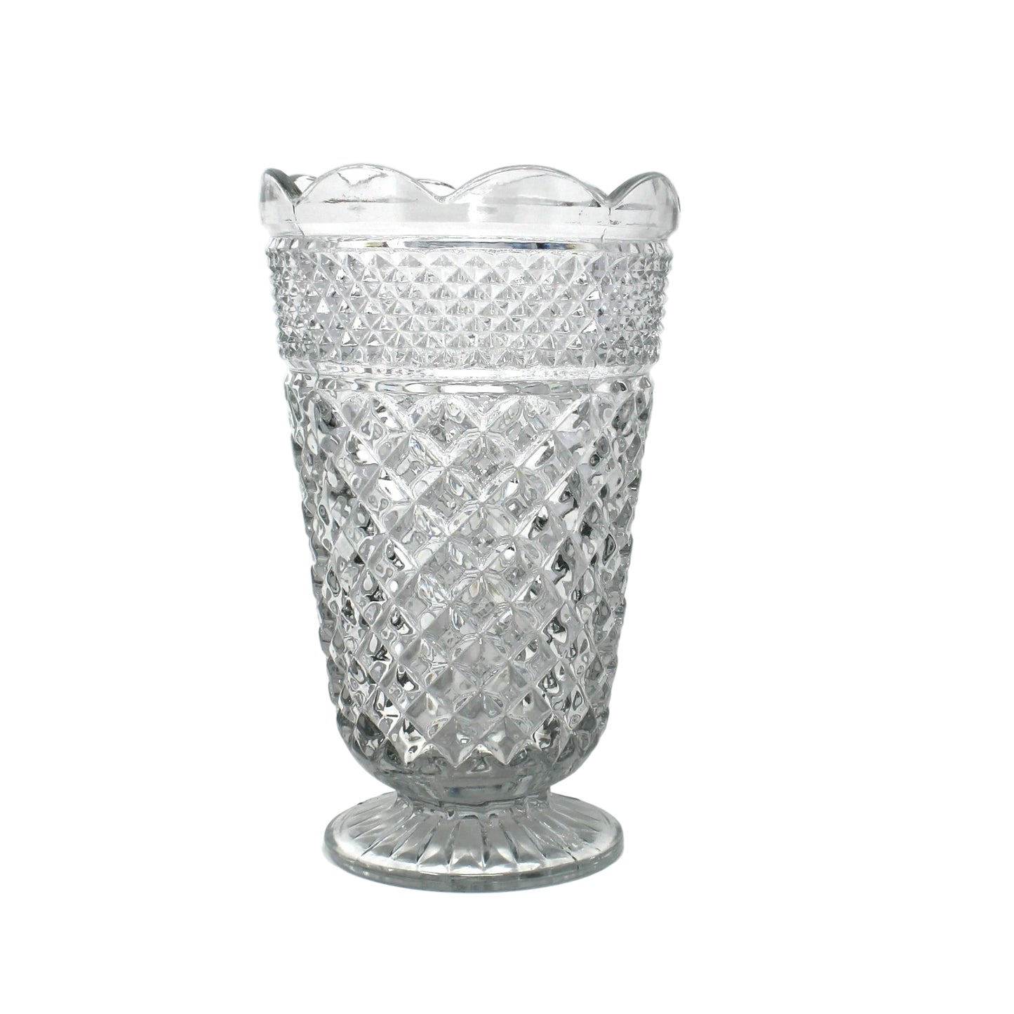 Vase, Anchor Hocking, Wexford, Clear Glass Large Flower Vase, Footed, Vintage, 1970's