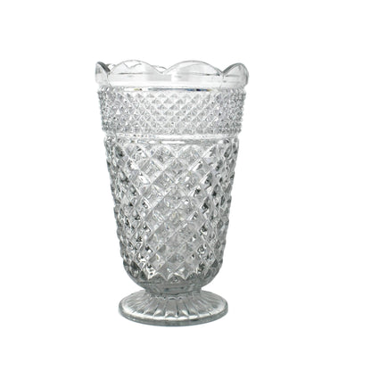 Vase, Anchor Hocking, Wexford, Clear Glass Large Flower Vase, Footed, Vintage, 1970's