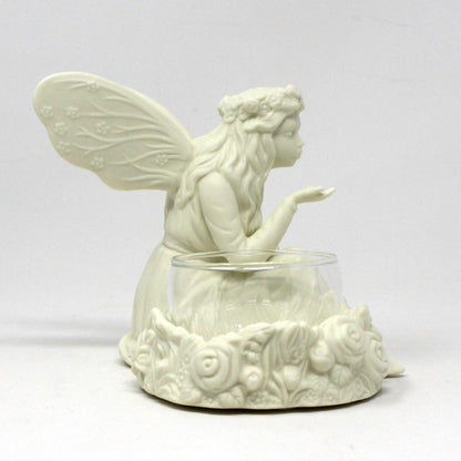 Candle Holder, Partylite, Ariana Garden Fairy Votive / Tealight, Bisque Porcelain, Vintage