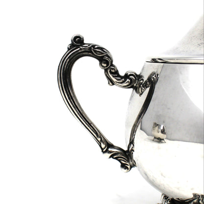 Coffee Serving Set, Silverplate, Coffee Pot, Sugar Bowl with Lid and Creamer, Oneida, Du Maurier Pattern Hollowware, Vintage