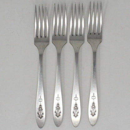 Flatware, Oneida, Silverplate, Forks & Knives Matching Set of 8, Birds of Paradise Pattern, Antique