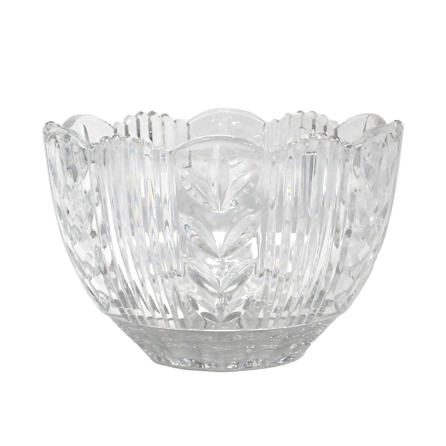 Bowl, Crystal Clear Industries, Poland, Round with Cut Leaves and Sawtooth Rim, 4" Vintage