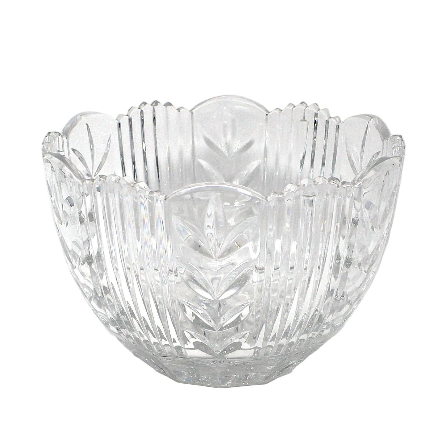 Bowl, Crystal Clear Industries, Poland, Round with Cut Leaves and Sawtooth Rim, 4" Vintage