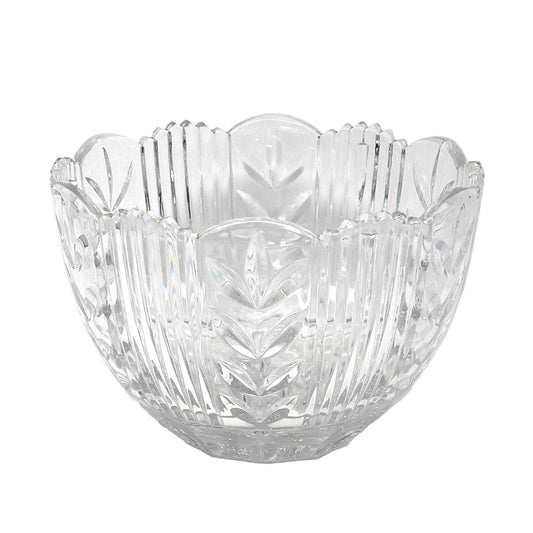 Bowl, Crystal Clear Industries, Poland, Round with Cut Leaves and Sawtooth Rim, 4" Vintage