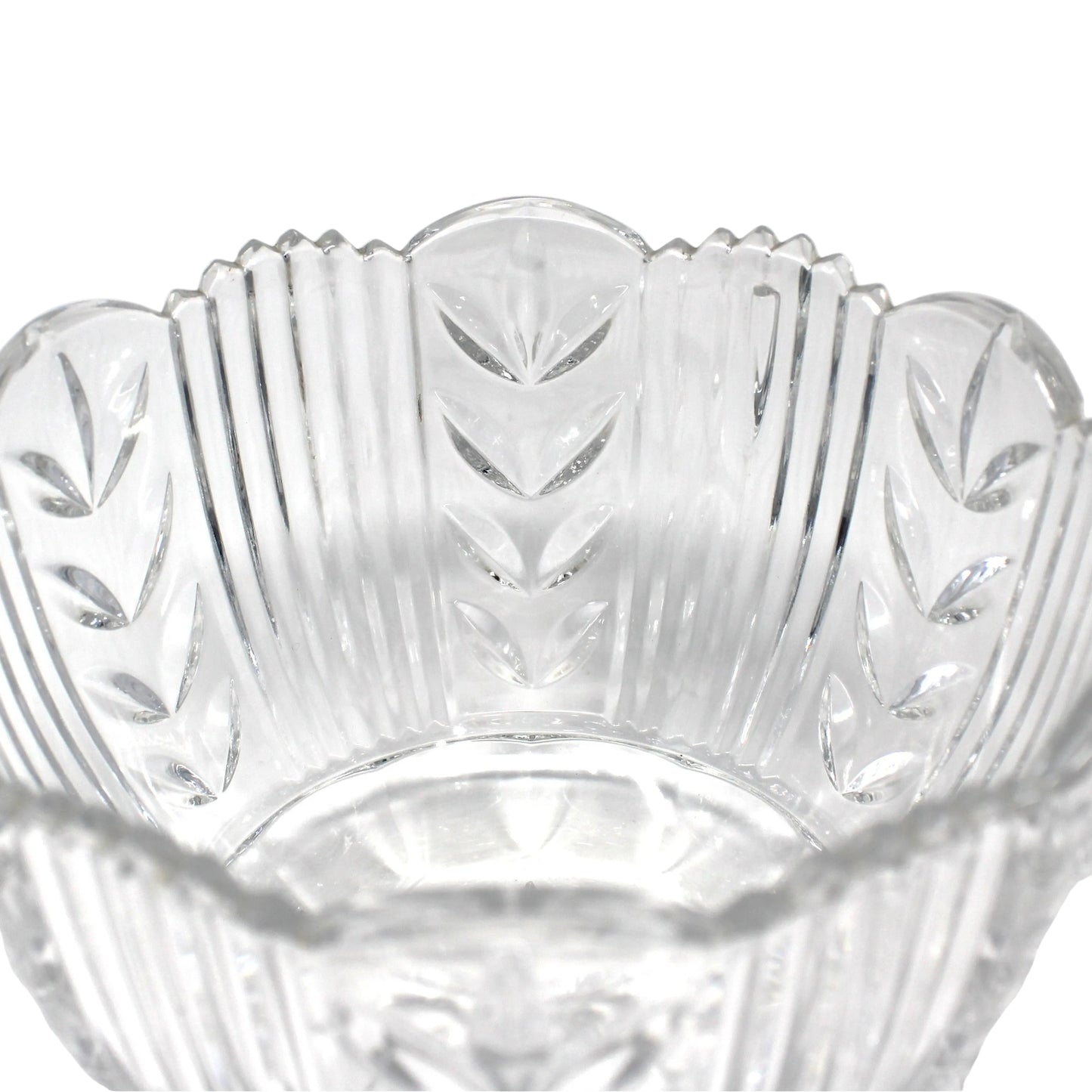 Bowl, Crystal Clear Industries, Poland, Round with Cut Leaves and Sawtooth Rim, 4" Vintage