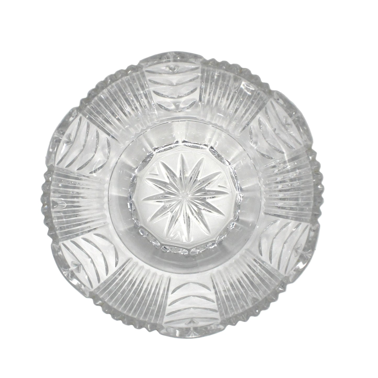 Bowl, Crystal Clear Industries, Poland, Round with Cut Leaves and Sawtooth Rim, 4" Vintage
