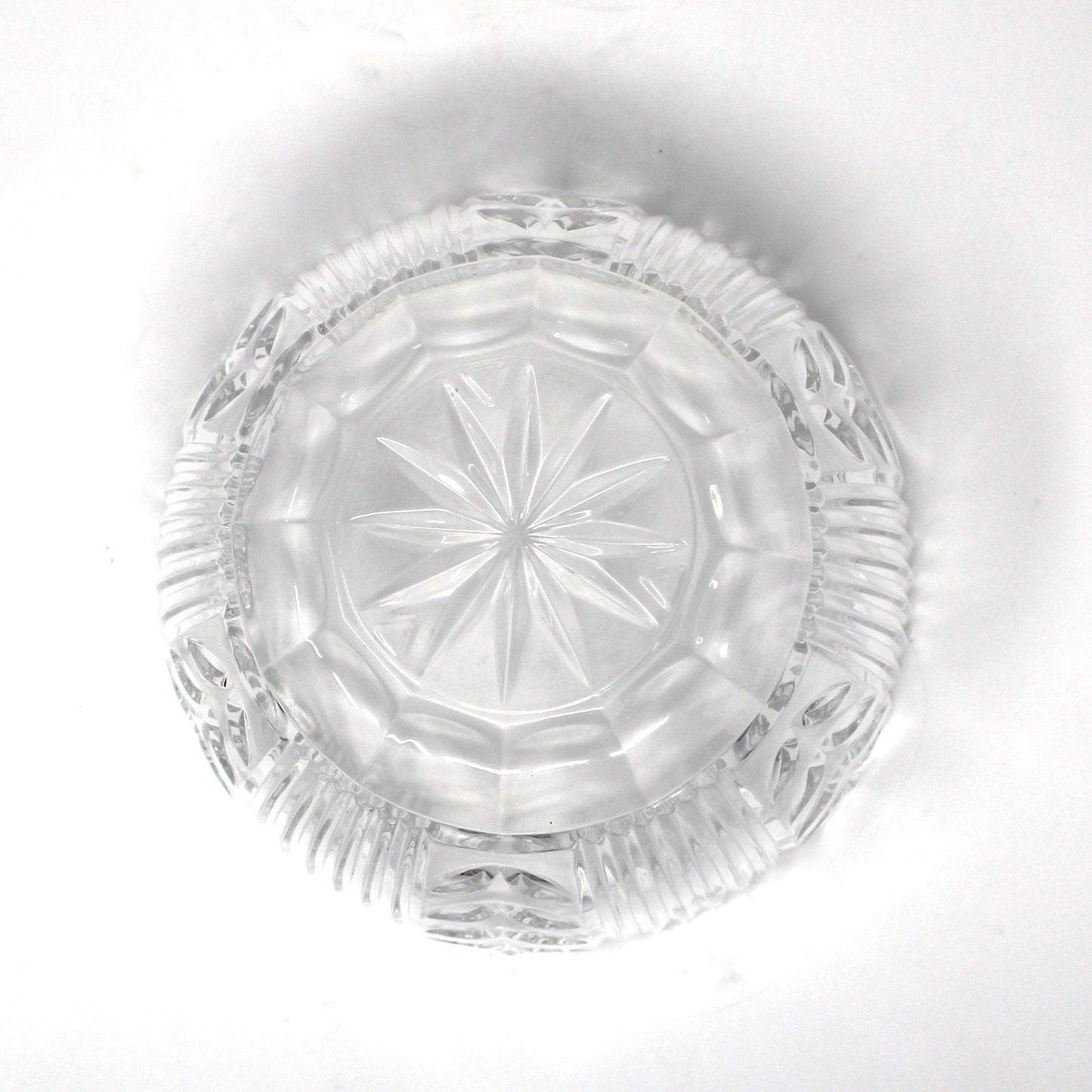 Bowl, Crystal Clear Industries, Poland, Round with Cut Leaves and Sawtooth Rim, 4" Vintage