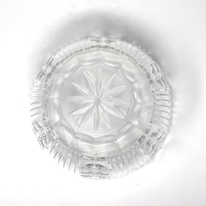 Bowl, Crystal Clear Industries, Poland, Round with Cut Leaves and Sawtooth Rim, 4" Vintage