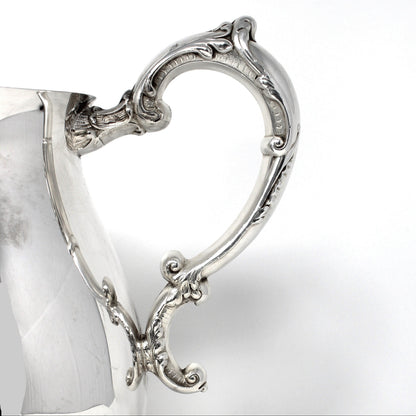 Pitcher, Sheridan, Water Pitcher w/Ice Lip, Silverplate, Footed, Ornate Handle, Vintage
