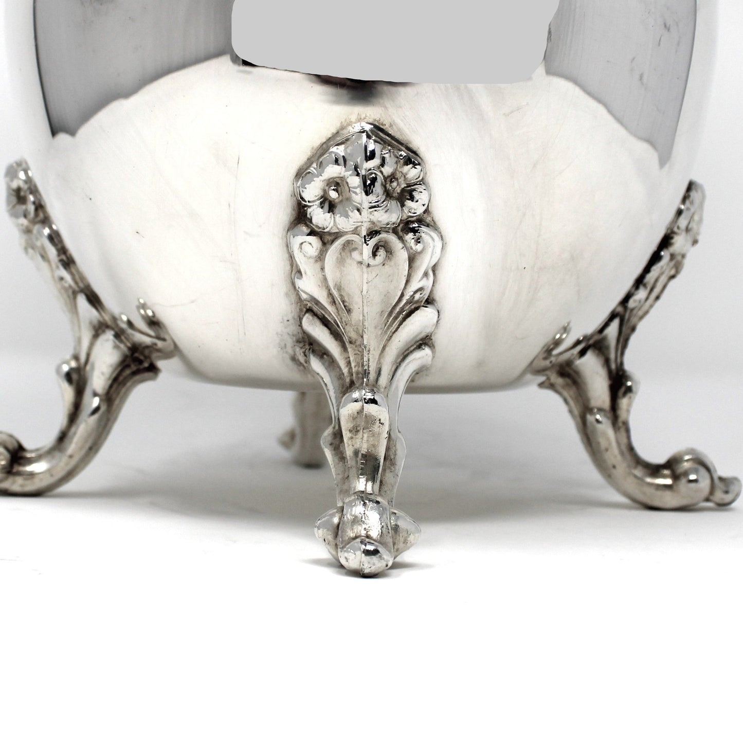 Pitcher, Sheridan, Water Pitcher w/Ice Lip, Silverplate, Footed, Ornate Handle, Vintage