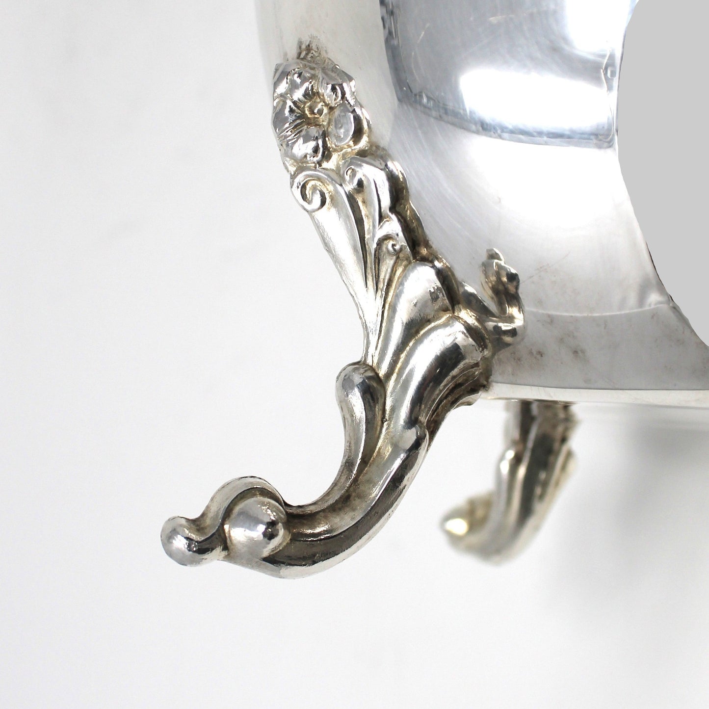 Pitcher, Sheridan, Water Pitcher w/Ice Lip, Silverplate, Footed, Ornate Handle, Vintage