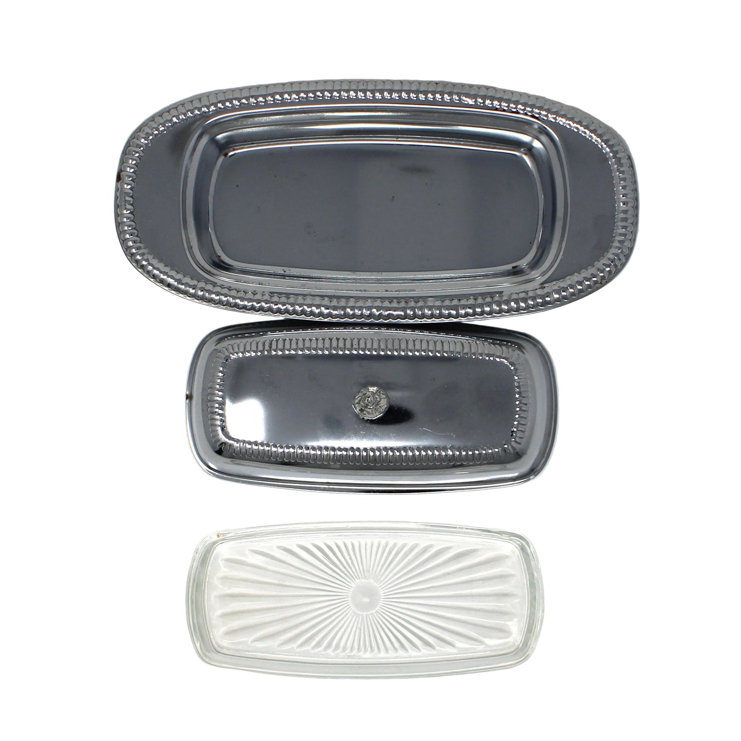 Butter Dish, Shelton Ware, Chrome Plated with Glass Insert, Vintage Hollowware