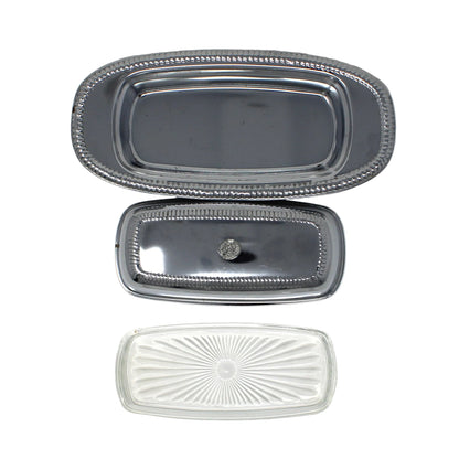 Butter Dish, Shelton Ware, Chrome Plated with Glass Insert, Vintage Hollowware