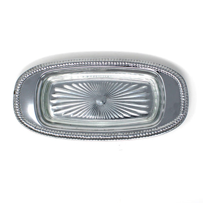 Butter Dish, Shelton Ware, Chrome Plated with Glass Insert, Vintage Hollowware