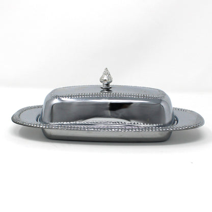 Butter Dish, Shelton Ware, Chrome Plated with Glass Insert, Vintage Hollowware