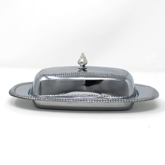 Butter Dish, Shelton Ware, Chrome Plated with Glass Insert, Vintage Hollowware