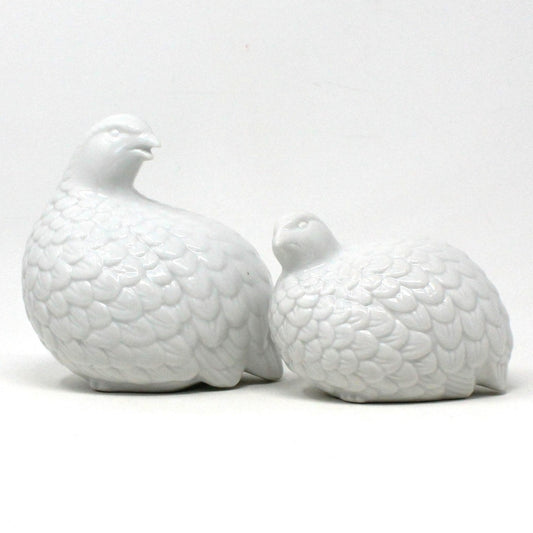 Figurine, Amthor Imports, White Quails, Set of 2, Hen and Chick, Porcelain, Japan, Vintage